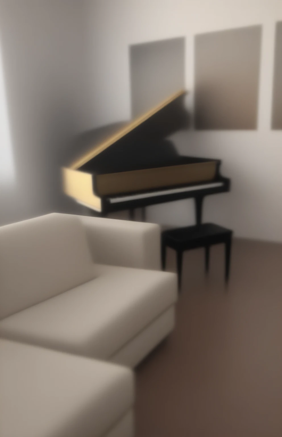 a black grand piano, elegant, refined, pristine, minimal environment, soft lighting, golden accents, reflective surfaces, chiaroscuro lighting, dramatic shadows, cinematic composition, 8k, photorealistic, physically-based rendering, masterpiece, high quality, There is a couch and a piano in a living room, piano in the background, full piano, placed in a large living room, grand piano, placed in a living room, piano, ((Nobody) A highly detailed, extremely realistic, and photorealistic portrait of a beautiful room hyper realistic photography in very high quality. FUHD+. Perfect photo. (((Perfect elements and identical the upload image):1.4. Realistic photography:1.3, . ((( Living room with sofa and a beautiful elegant black grand piano)):1.5. Photography. best quality photography . Perfect room. , (wallpaper), conceptual art to hyper realistic image, intricate details, highly detailed, ((cinematic:1.4)), dramatic, (extremely-high-quality:1.6, Granted, masterpiece:1.5), (very-photorealistic:1.5 ), realistic photo, Nikon, natural light, 8k, high definition, processing:1.4, popular on CGStation, HDR 2160, High quality, 16k, 8K, only-male:1.5, captured with a Nikon camera using a 50mm lens, natural light, and high-quality post-processing in Adobe Lightroom and other photography software. The image is of the highest quality, with an 8K resolution and maximum detailing in a living room, cozy environment, real pianos, an art student's apartment, unreal engine; romantic theme, location in an apartment