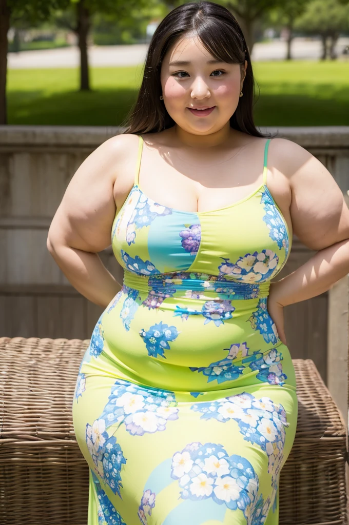 (((Very fat woman)))、Summery dress、Japanese model、cute、Beautiful Asian Girl、4K、RAW、Ultra HD