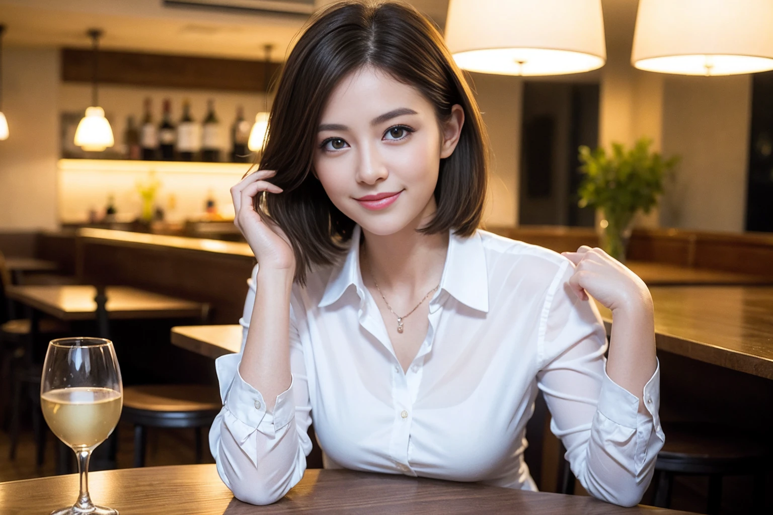 ((Highest quality、8K、masterpiece:1.3))、cute、slimカップル、modelカップル、(Realistic, Intricate details:1.2), full-course dinner、Wine Party、Amazing view of the sunset sky and clouds、A bright smile、The wonderfulness of smile、Bright image、The beauty of wine, Beautiful Face, blue eyes, The light shines on your face, Blushing, short hair,Bright Face、 (Age 37), Age 34, red wine 、Appetizers、Italian food、Wine bottle、Champagne、sparkling wine、Two beauties、Brown Hair、Shortcuts、Long sleeve shirt、dress、Beautiful woman 1, (slimな顔), (The body is slim), (Brown Hair), (Shortcuts), cheeks turn a little red,Attractive beauty、restaurant, In a prominent place (From the waist up) Nova Frog Style, actress, model, Upper Body, White wine, slim, wine glass, 中央に置かれたwine glass, smile, (smile: 1.15), Beautiful fine grain, Depth f/2,saturation, High Contrast, Strong light and shadow,Moist Body:1.5、3D texture、Delicate eyes、Brown Hair、The hair is very shiny、