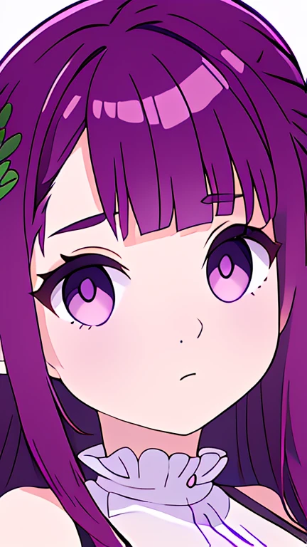 kawaii girl,Fern, Long Hair, bangs, (Purple eyes:1.1), Purple Hair, Side Lock, blunt bangs, (Bright Eyes:1.5), Half Up,Big breast, (score_9, score_8_up:1.1), score_7_up,twitch emotes