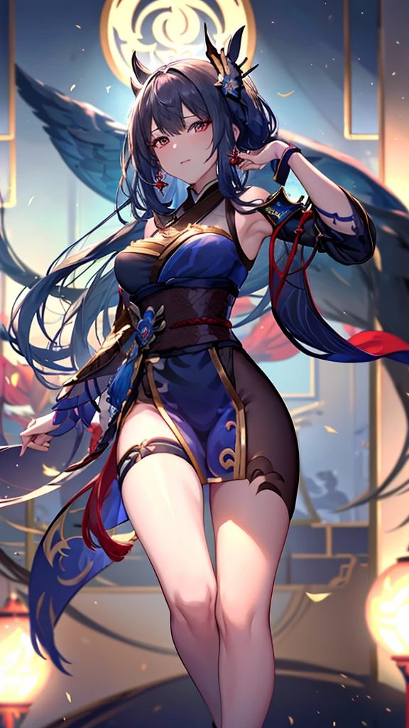 masterpiece,Highest quality, Unreal Engine, Super Resolution, Very detailed,
1 Girl, Waist, thin, (Muscular:0.8)
Round Breasts, Big Breasts, Bold,  Part your lips, Observe the audience,
Are standing, sexy pose
Waist shot,Tentacles entangled in chest,Spread your legs,
, Key Visual,
 Light blue hair, Red eyes, Long-haired monk \(dq3\)
,,Tabard Elbow Gloves((Spread your legs上げる:1.3)),(Cameltoe:1.5)、Orange full body pantyhose(See-through panties:1.2)