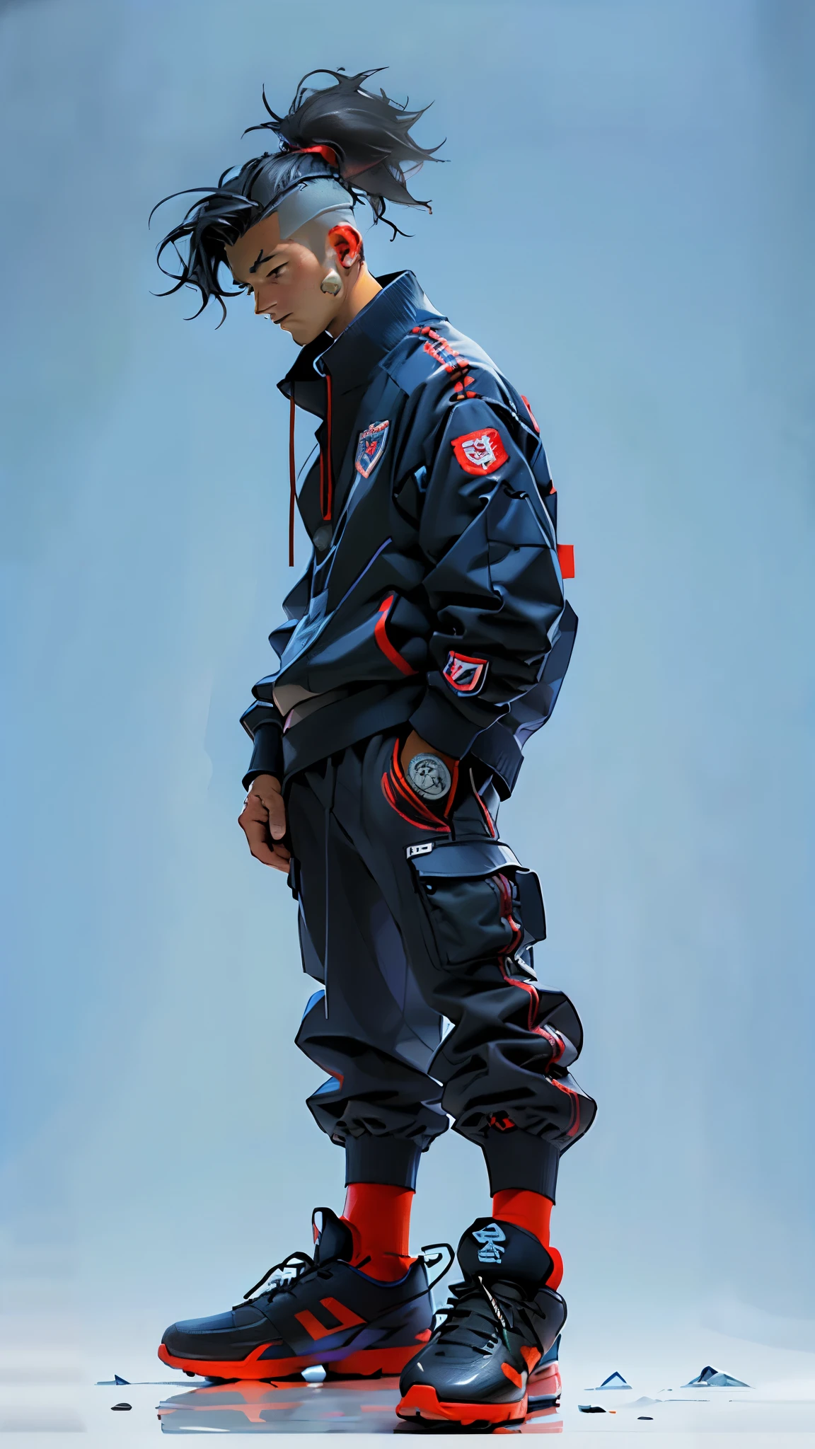 cartoon of a man in a blue and red uniform play a soccer ball, inspired by Ivan Meštrović, soccer player, sports team , artist - phil moss, created in adobe illustrator, football player, official art, full body portrait, soccer, official illustration, cyberpunk, city background, Front view, facing the viewer