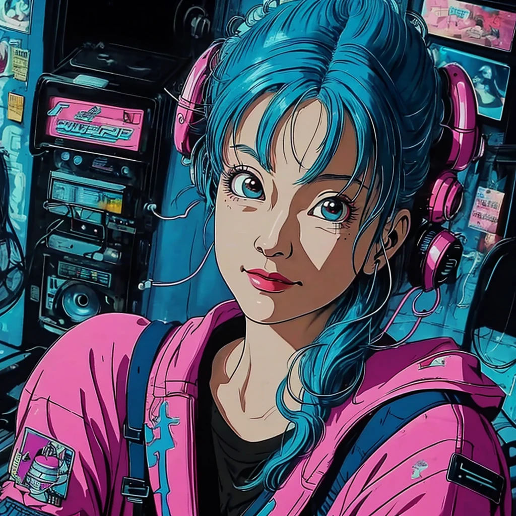 there is a woman with blue hair and a jacket, hyper-realistic cyberpunk style, realistic art style, Retrato ciberpunk, 🤤 portrait of , cyberpunk artstyle, cyberpunk anime digital art, Retrato de RossDraws, garota cyberpunk sonhadora, the cyberpunk portrait of , portrait of cg society, cyberpunk style ， hyper realist, realism art style, photorealistic art style, rossdraws pastel vibrante, smiling, 