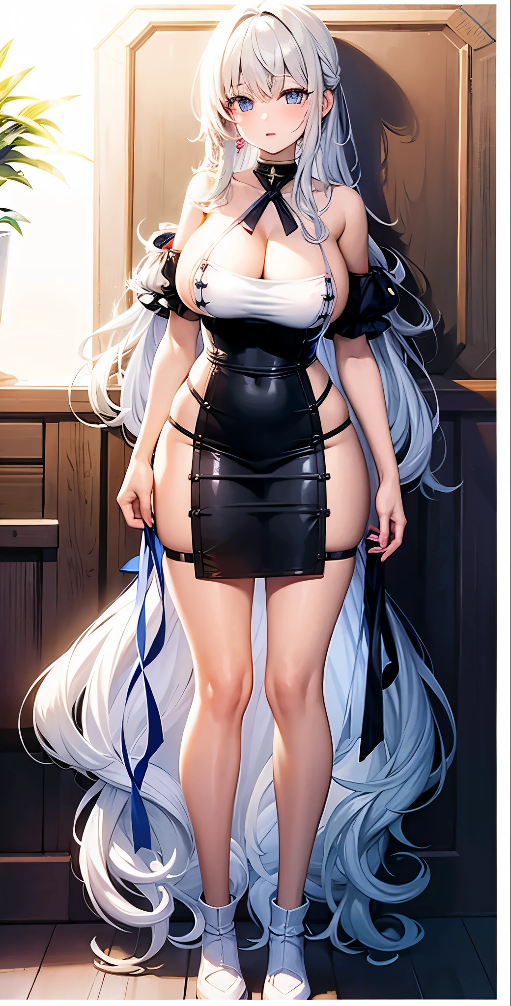 girl,Large Breasts,long hair,Topless,Bow,
