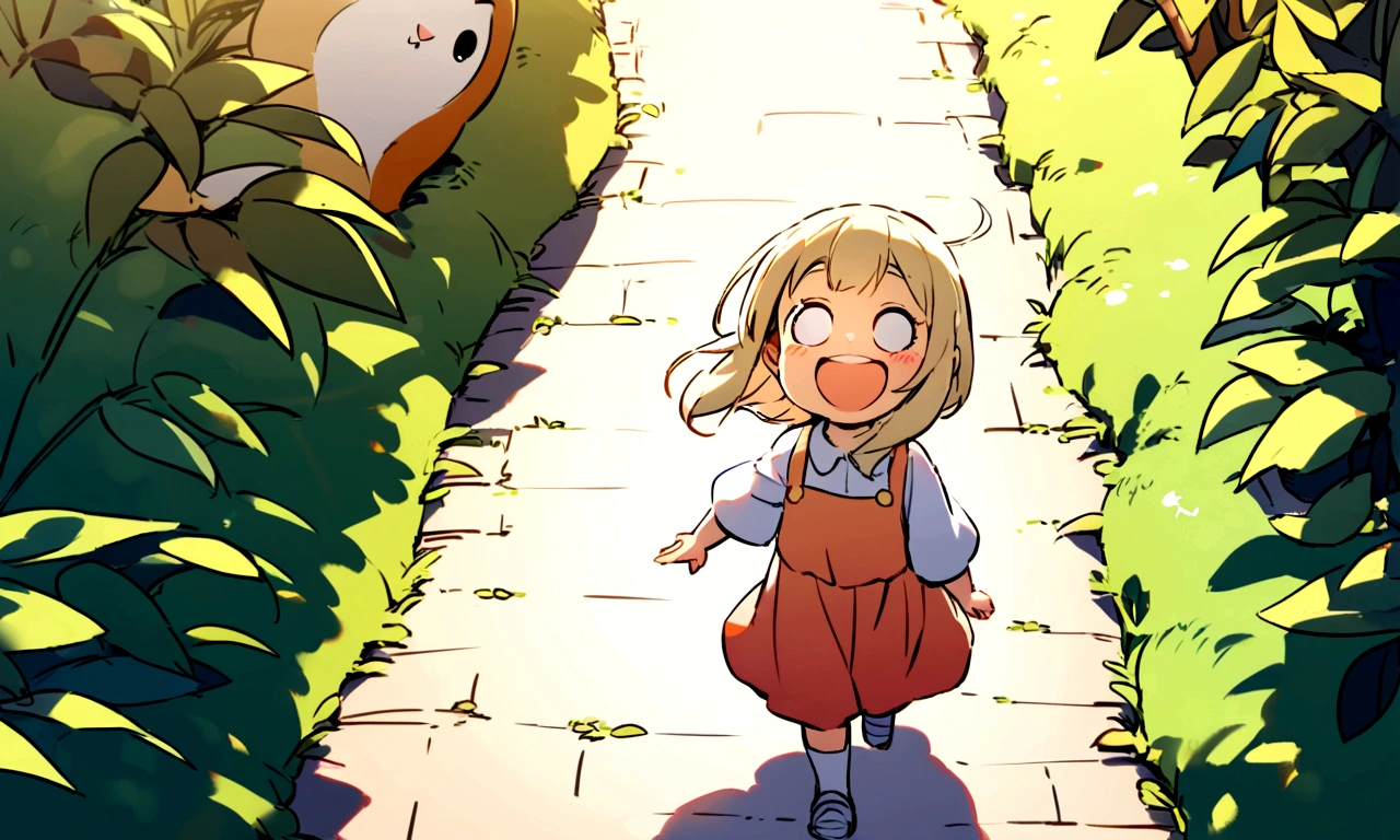 A is laughing, Walking the garden path, The round-eyed cat followed behind..