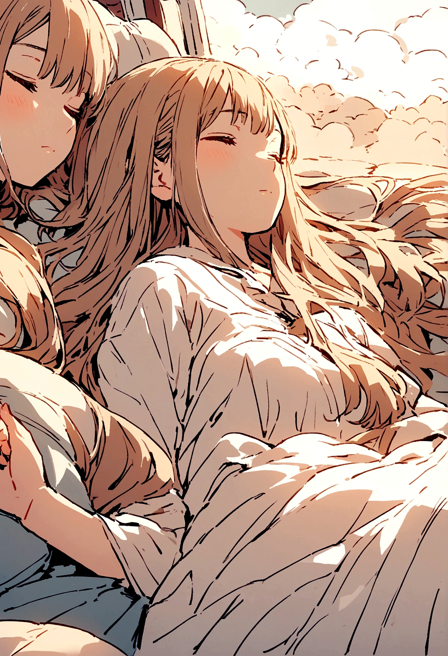 A girl with straight hair sleeping and dreaming of traveling around the world
