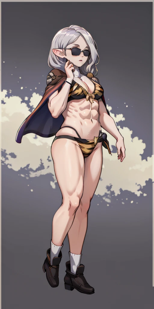 Subject:
1 Solo Female Drow Elf
Physical Description:
Purple Skin
Long White Hair
Strong Body with Abs
Shiny Skin (Ultra Quality)
Attire:
Yellow Tiger Bikini (underneath)
Red Cape (flowing)
Pose:
Standing Pose
Background:
Cinematic Street Scene (Atmospheric, 8K)
Additional Notes:
Red sunglasses