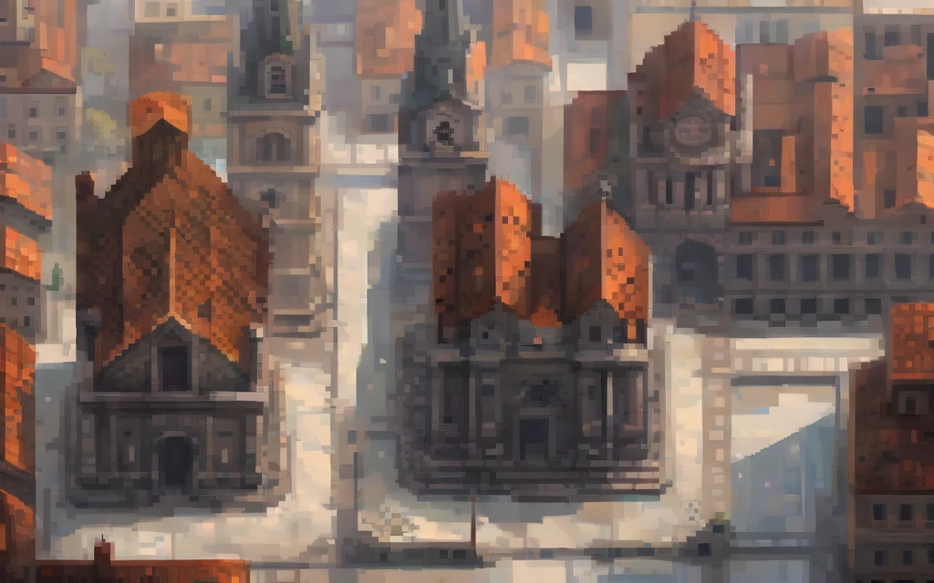 City mordena 2d, realistic monuments in a city with gloomy air