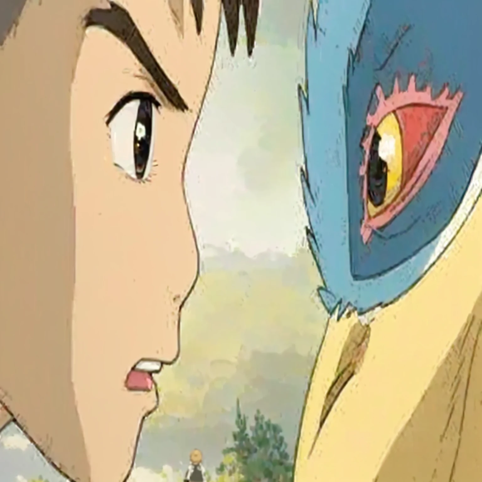 anime boy and girl facing each other with a bird on their head, in the studio ghibli anime film, from the studio ghibli film, studio ghibli movie, studio ghibli film, official studio ghibli still, style in ghibli anime style, studio ghibli animation, studio ghibli & james gurney, miyazaki film, trending onstudio ghibli, studio ghibli anime, ghibli