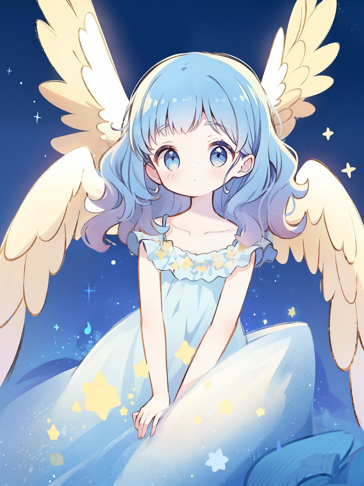 fantasy flowing layered dress, pale skin, highly detailed, ethereal, (starry night sky background), midjourney style