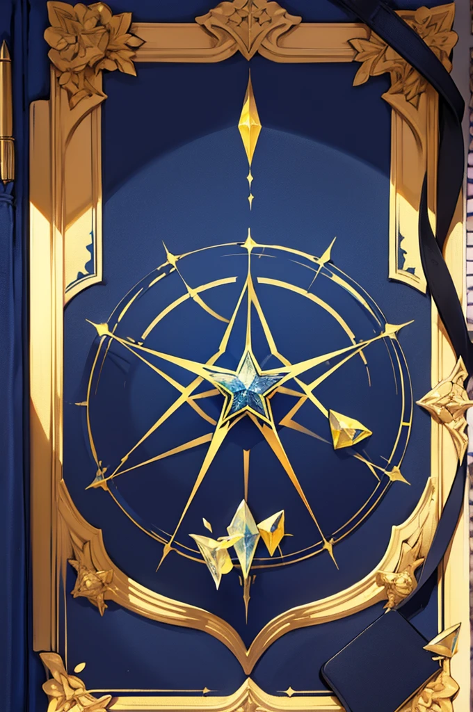 Notebook cover, yellow crystals making a pentagram, dark blue cover