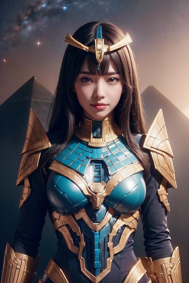 ((Highest quality、8K、masterpiece:1.3))、Photorealistic, Sharp focus, high resolution, High resolution, Portraiture, One person, woman, beautiful woman, sexy、古代エジプトを歩くエジプトのwoman戦士、Complex technology, Pyramids and ancient Egyptian cities far away、cyber-、Light and shadow、Cyan Light、