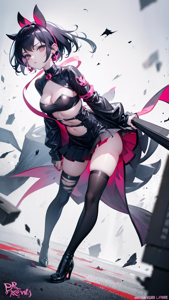 Blossom From Powerpuff Girls as a Violent Mature Themed Action Anime, Sexy Powerpuff Girls Anime, Clear battle damage and wear, Damaged and Ripped clothes,