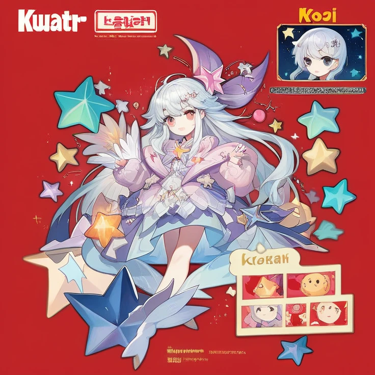 a cartoon picture of a  all stars character in a red background, official art, official artwork, kpop star, promo art, full art, official fanart, 4k!, kaiju starfish, key anime art, kda, lots of stars, promotional art, official illustration, official character art, cushart kenz, star platinum, high quality fanart