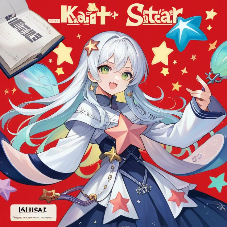 a cartoon picture of a kid all stars character in a red background, official art, official artwork, kpop star, promo art, full art, official fanart, 4k!, kaiju starfish, key anime art, kda, lots of stars, promotional art, official illustration, official character art, cushart kenz, star platinum, high quality fanart