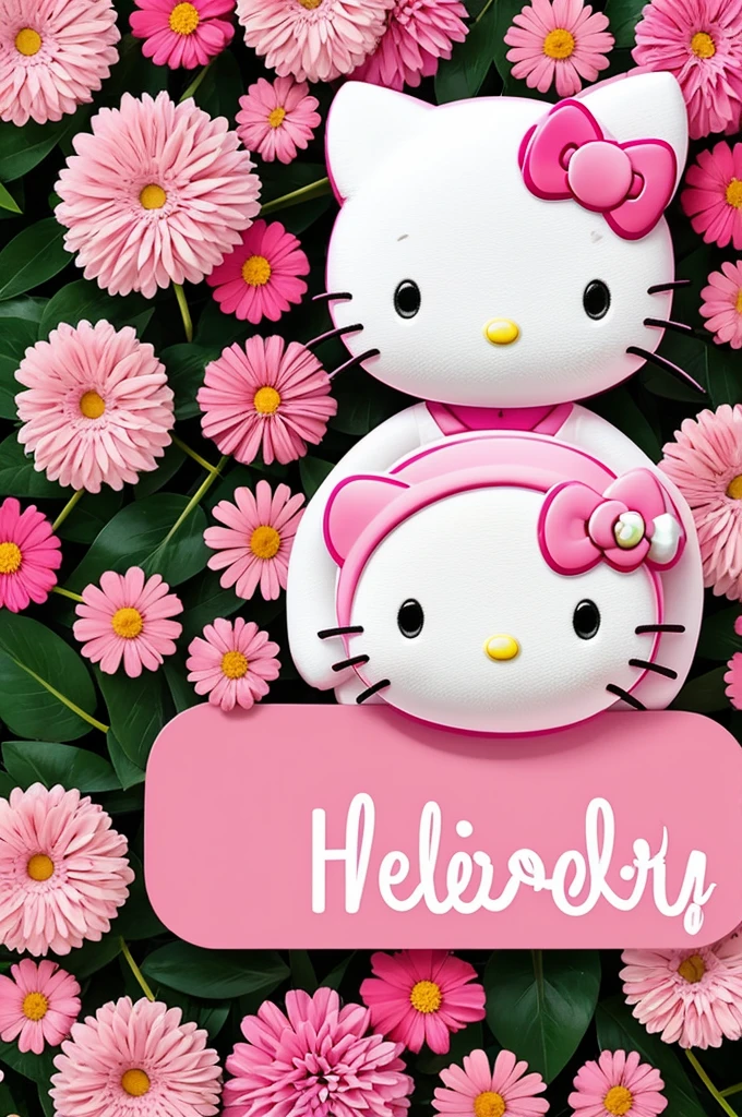 Create a WhatsApp profile image, with pink tones, in the background flowers in the center a Hello Kitty and with the name Gloria