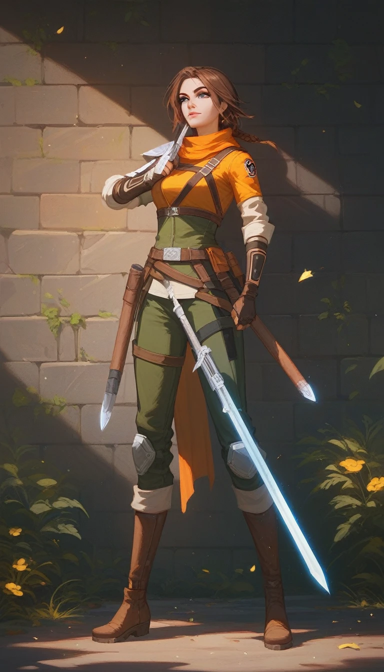(Fraction_9,Fraction_8_Direction_7_up),1 a woman,（（（Full body portrait）））, A beautiful assassin，Cornices walk the wall，Rogue，Assassin&#39;s Creed，Show your thighs，Green Hair，Eye，There is a flying knife on the waist，Dagger in hand，Masked，Black veil，Sharp eyes，Norse mythology costumes，No background，