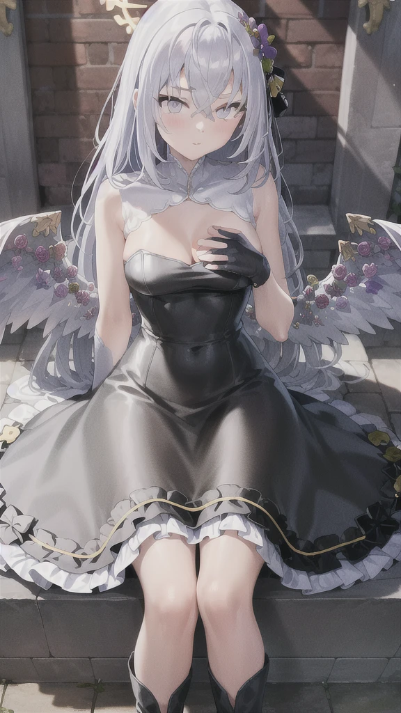 A girl,,Long hair, Bangs, Biased hair, Hair between the eyes, s eyes:(1.5), (中的breast:1.2),
rest 锁骨, Wedding dress,veil,wedding,Black dress,Flowers,The skirt is broken,Black socks,Black knee socks,Black gloves,Long boots,Cleavage,breast,,
Looking at the audience, whole body, Open your mouth,lol,
indoors, church,permanent,permanent,微lol,With one eye closed,
rest (masterpiece:1.2), best quality, high resolution, 8k wallpaper, (illustration:0.8), (美丽细致s eyes:1.6), Extremely detailed face, Perfect lighting, Extremely detailed CG, (Perfect hands, Perfect anatomical structure),