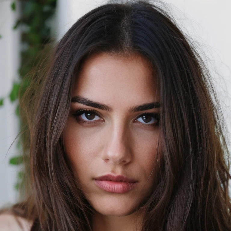 "A woman with long straight hair, new, sexually suggestye, serious eyes, mysterious look, forst,