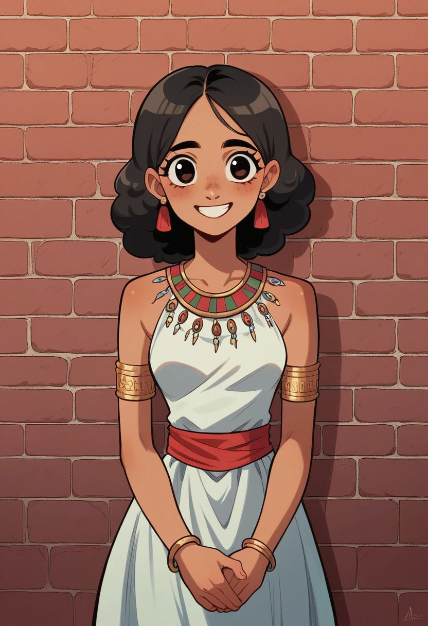 a woman in a blue and white dress standing in front of a red brick wall, Lizzy Ansingh, wearing a kurta, wearing a silk kurta, indian style, young and cute girl, cute woman, with lovely look, wearing intricate, at college, madhubani, wearing an elegant tribal outfit, assamese aesthetic, wearing bihu dress mekhela sador, 19-year-old girl, smiling :: attractive, in sunny weather, cute girl, indian, myself, by Rajesh Soni