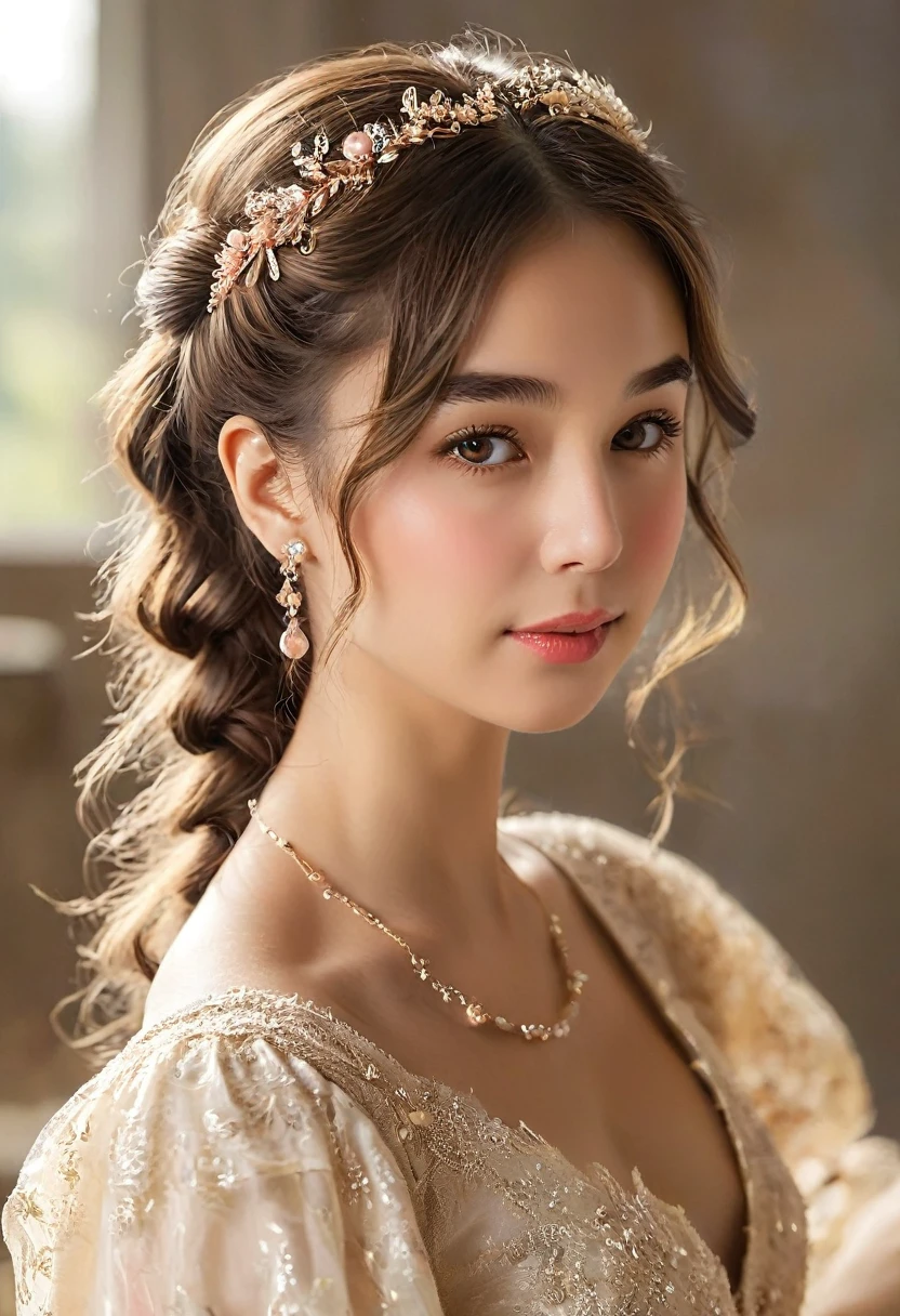 Highest quality,masterpiece, 1 Girl, alone, Model shoot, wonderful, Arena, (((I wore))), dreamy, View Users, smile, blush, hairpin,(( Braiding)), hair ornaments, ((Hair Clip)),