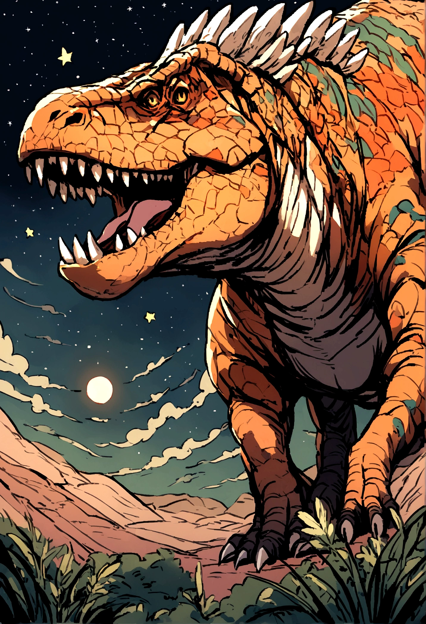 Tyrannosaurus under a starry sky