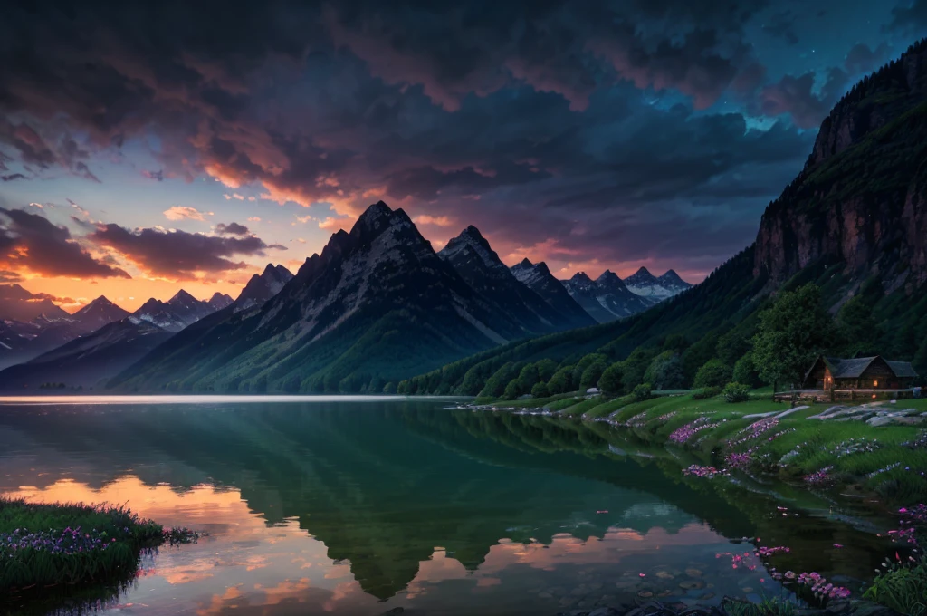masterpiece, best quality, high quality, Extremely detailed CG Unity 8K wallpaper, landscapes, perfect reflection, stunning water surfaces. outdoor, Sky, cloud, dusk, no humans, castle, Gothic, Mountain, landscape, water, trees, blood moon, waterfall, cliff, nature, lake, river, cloudy Sky, Detail enhancement, Detail enhancement, no defects. Award-winning photography, Bokeh, depth of field, high dynamic range, bloom, Color difference, photorealism, Very detailed, complex, high detail, dramatic, Castlevania,