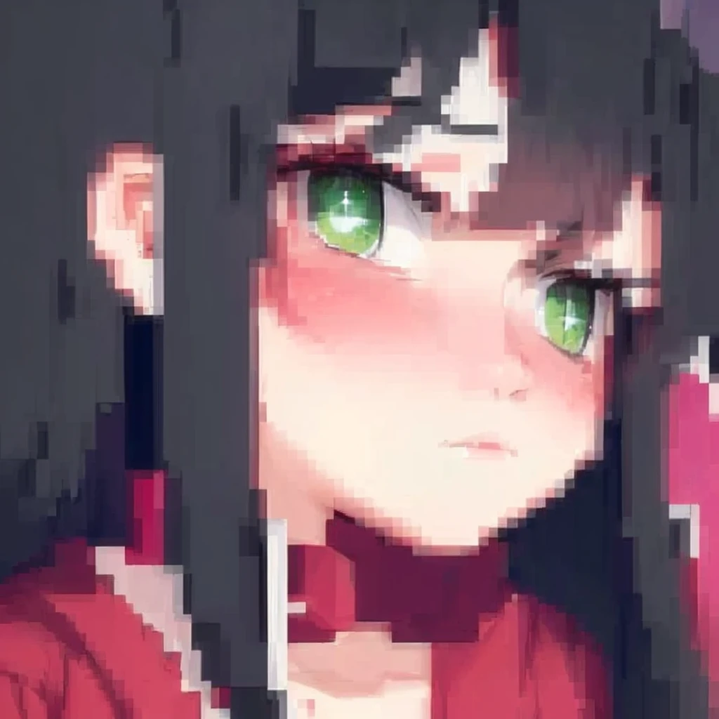 anime girl with green eyes and a red jacket, red chocker, #pixelart:3, # pixelart, #pixelart, /r/pixelart, lofi portrait, anime style. 8k, made with anime painter studio, pixelart, flat anime style shading, detailed pixel artwork, semirealistic anime style, detailed pixel art, 🤤 girl portrait, anime style hyper detailed