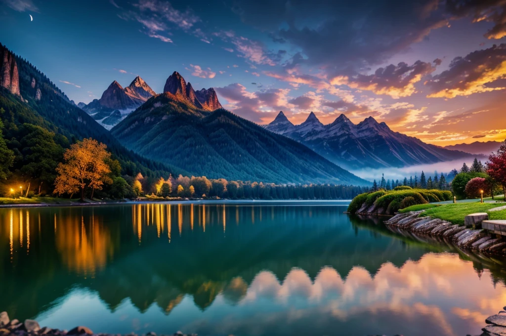 masterpiece, best quality, high quality, Extremely detailed CG Unity 8K wallpaper, landscapes, perfect reflection, stunning water surfaces. outdoor, Sky, cloud, dusk, no humans, castle, Gothic, Mountain, landscape, water, trees, blood moon, waterfall, cliff, nature, lake, river, cloudy Sky, Detail enhancement, Detail enhancement, no defects. Award-winning photography, Bokeh, depth of field, high dynamic range, bloom, Color difference, photorealism, Very detailed, complex, high detail, dramatic, Castlevania,