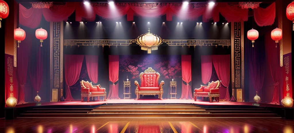 A Chinese style stage，background technology, interior background technology, Decadent throne room, Stunning mysterious background, background technology deco palace, background technologywork, Ballroom Background, Arena Background, Alchemist&#39;s Library Background, Kingdom of Light Background, anime background technology, Stage Background, Gorgeous border + Concept Art