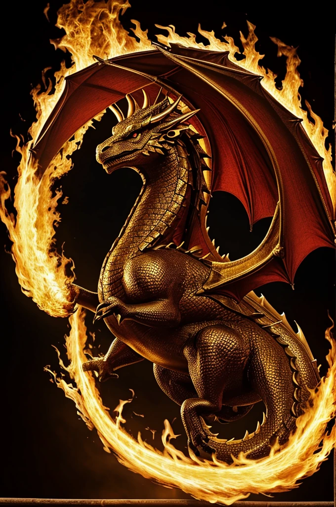 -generates a Polo model without a person -Generally a polo shirt with elegant long sleeves that is red in color, black and gold - on the back of the polo shirt at the bottom will be the name FUERZA SAN SIMON DE COLOR DORADO Show the back of the polo shirt, that you can see a dragon in flames that fences on the pole at the back and bottom of the image that says GOLDEN COLOR SAN SIMON FORCE