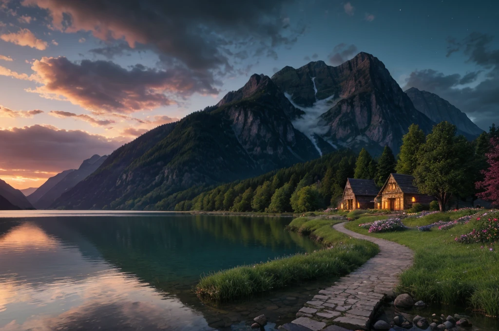 masterpiece, best quality, high quality, Extremely detailed CG Unity 8K wallpaper, landscapes, perfect reflection, stunning water surfaces. outdoor, Sky, cloud, dusk, no humans, castle, Gothic, Mountain, landscape, water, trees, blood moon, waterfall, cliff, nature, lake, river, cloudy Sky, Detail enhancement, Detail enhancement, no defects. Award-winning photography, Bokeh, depth of field, high dynamic range, bloom, Color difference, photorealism, Very detailed, complex, high detail, dramatic, Castlevania,