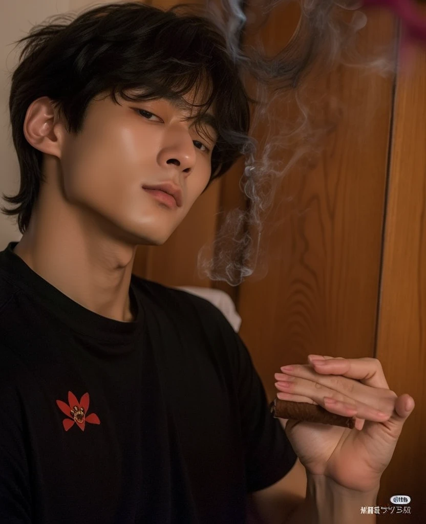 hay un joven sosteniendo un cigarrillo y un celular, cai xukun, Jinyoung Shin, taehyung comiendo papas fritas gucci, 1 7-year-old boy with a thin face, kim doyoung, yanjun chengt, pintar ulzzang, handsome japanese demon boy, are smoking a cigarette, Jinyoung Shin aesthetic, 18 years, hyung tae, Jung Jaehyun
