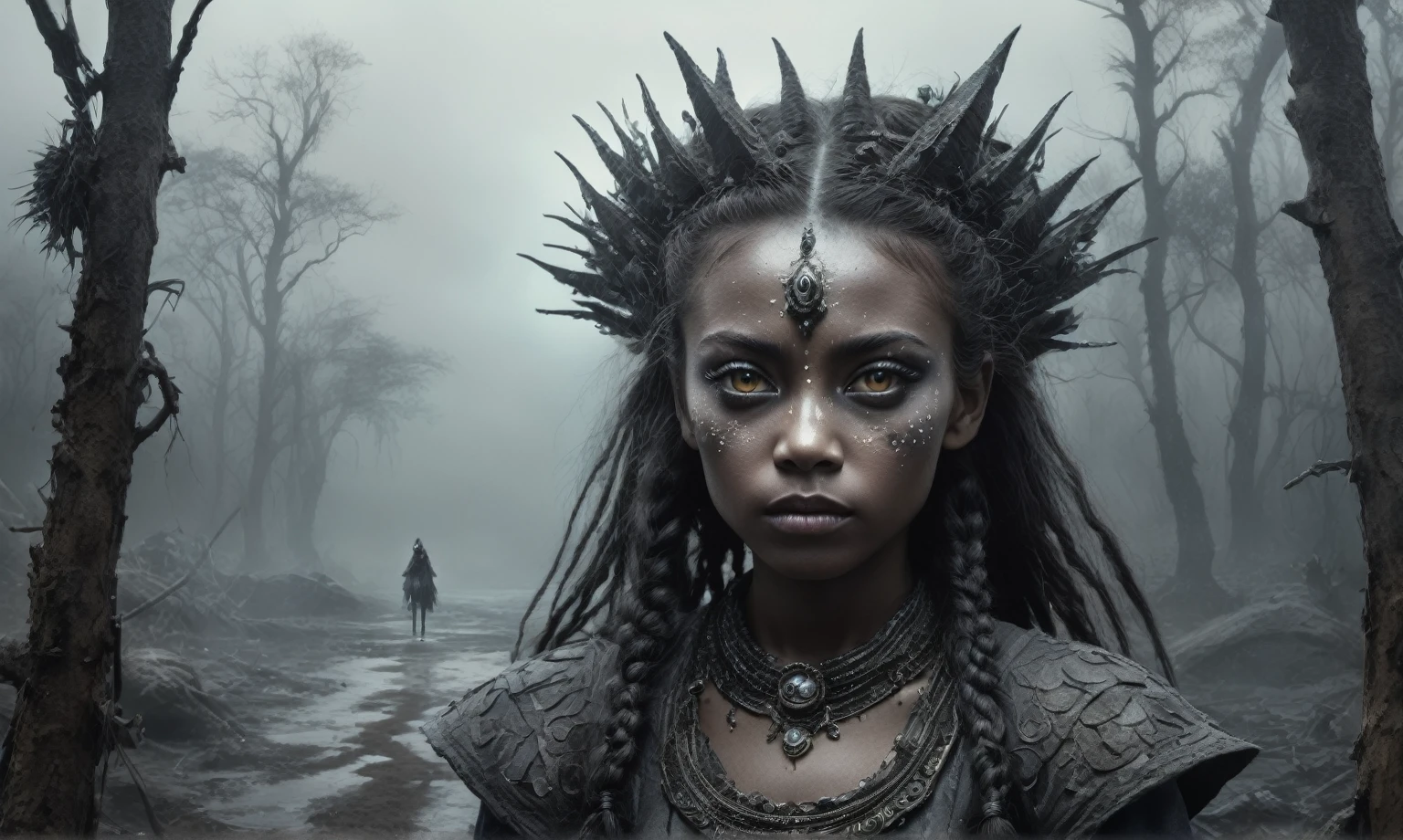 graphite old witch Norsemade,ashes after the battle,battlefield,winter,intricate landscape,a shapeshifter, reptillian, scaleborn,slate grey atmosphere,glare eyes,film grain,dramatic light,woods,luminous eyes,extremely detailed,  landscape,masterpiece,intricate details,faded,eyes extremely detailed, high detailed eyes,16k resolution,RAW, Nikon Z9,full-body-shot,Vview from height,full body length shot,vampire,native african,lovely face,jealous,another world,ring of truth,French Braid with a Twist,4k resolution,RAW, Nikon Z9,by jimmy chin,view from height,babygirl 10 yo,pretty face,eyebrow up,full body shot,ominous landscape,glate gray atmosphere,by art Simon Stalenhag,Nicola Samori,(((Wangechi Mutu))),prime colors,Lisa Frank,urban,extremely detailed, [night],masterpiece,intricate details,fade,brazilian carnival,niobium lather,Galapagos Islands of Ecuador
