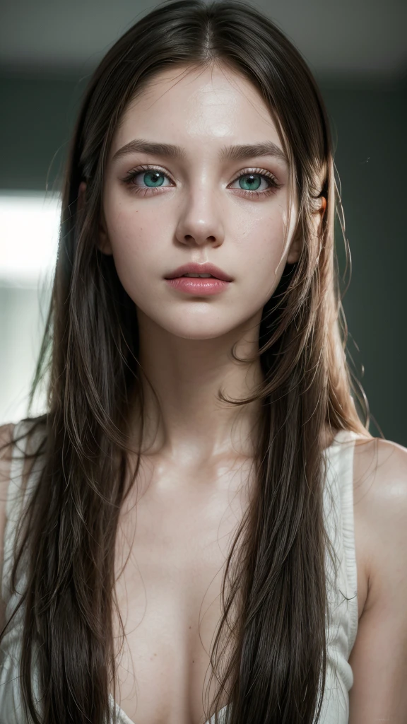 a young girl, big green eyes, round face, small nose, big lips, long purple hair, long eyelashes, pale skin, red cheeks, 16k, 8k, highres, best quality, award winning, high quality, high details, super detail, textured skin, anatomically correct, masterpiece, accurate