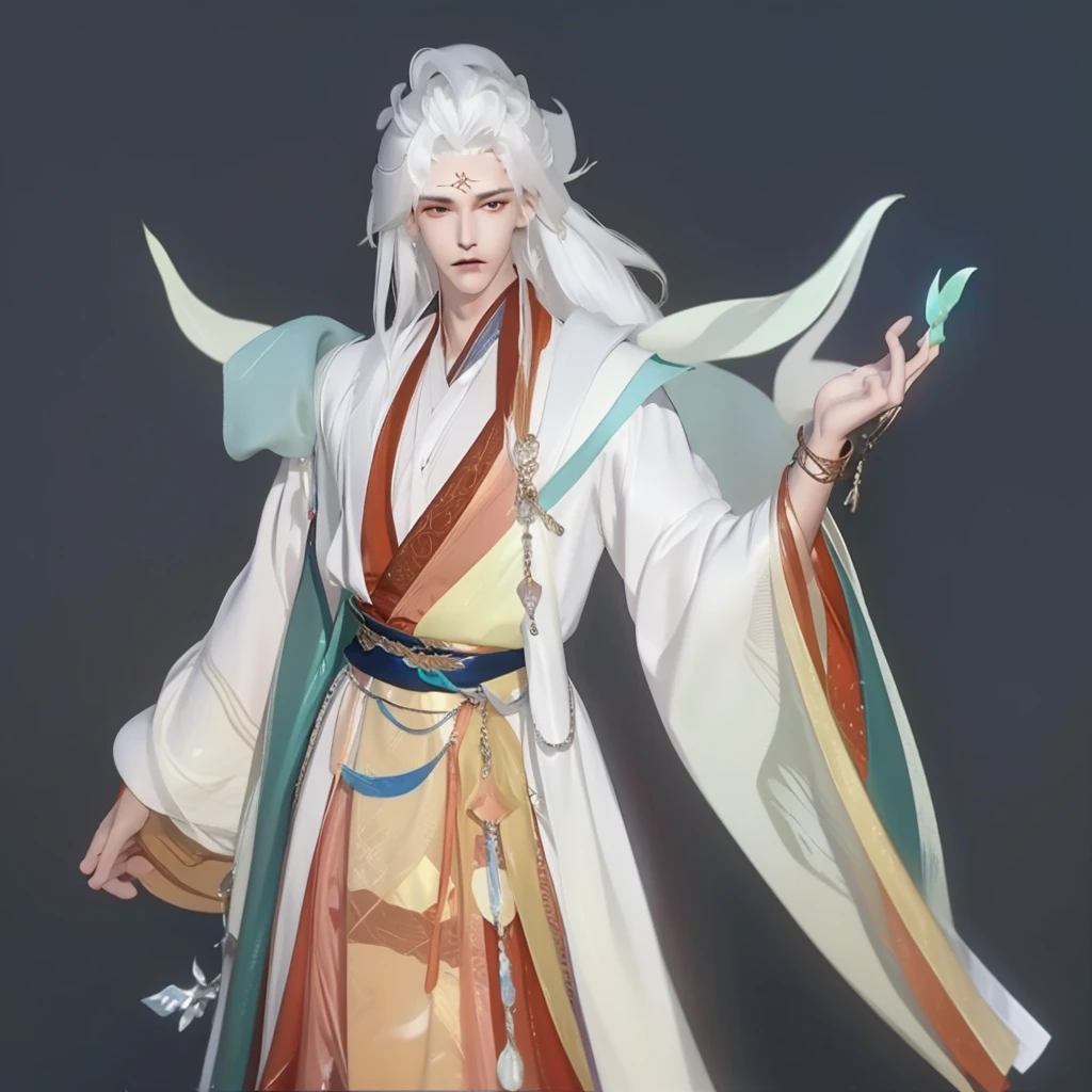 A man，a boy，Men from Dunhuang：1.5，Man with white hair，Chest muscles，Black base layer with gold outline，clothing，Gold headdress，White and green hair draped over shoulders，Metal Clothes，Metal Clothing，Metal pattern，((best quality, 8K, masterpiece:1.3)), Key Points: 1.2, Perfect body beauty: 1.4, , Highly detailed face and skin texture, ,  (Residence: 1.3), , Gu Weiss, Gurwitz-style artwork, , author：Yang Jie, Epic and beautiful character art, Stunning character art, author：Fan Qi, by Wuzhun Shifan, pixiv art station 街道 Gu Weiss, , Strong sense of detail and layering, rich and colorful, Has a unique texture, rich and rich and colorful, color, vivid, Design Art, 16K, Very detailed, {{illustration}}, {Extremely refined}, {Exquisite surface treatment}, Very detailed, Delicate and shining eyes, {{light}}, 极端light效果, Model: realism, CFG size: 12, Laura: Bright texture (1.35), high quality, masterpiece, Exquisite facial features, Delicate hair depiction, Detailed depiction of the eyes, masterpiece, best quality, Ray Tracing, Extremely detailed CG unified 8K wallpaper, masterpiece, best quality, 
