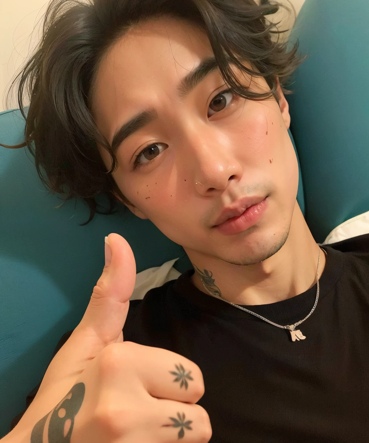 There's a man with a tattoo on his arm giving a thumbs up, TaeJune Kim, Jinyoung Canela, Hyung Tae, Jungkook, Kim Doyoung, Hong June Hyung, Jeon Jungkook, Cai Xukun, Hyung Tae Kim, Jaeyeon Nam, Shin Jeongho, wan adorable korean face, taken in the early 2020s, Wonbin Lee, foto de perfil