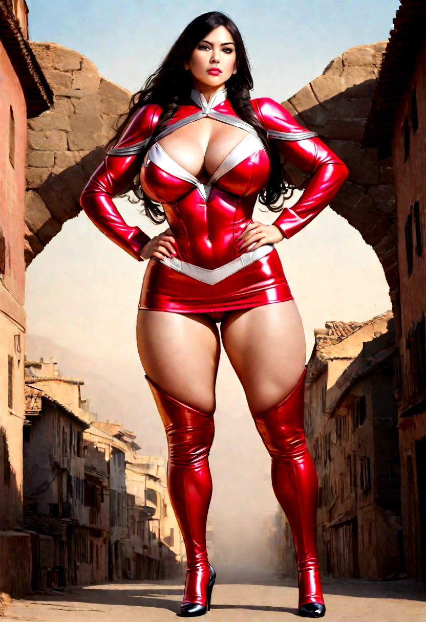 Full body, long shot, hyper relistic, realistic, real 3, very real photo, IN A standing dynamic POSE, very sexy beautiful woman, pretty face, carefully detail face, beautiful body, big breast, perfect face, detailed face, pretty face, in a sexy costume to powergirl, sexy cyberpunk futuristic sexy costume powergirl, big breast, huge breast, micro mini skirt, epic powergirl , Extremely Realistic, very short skirt, show underwear