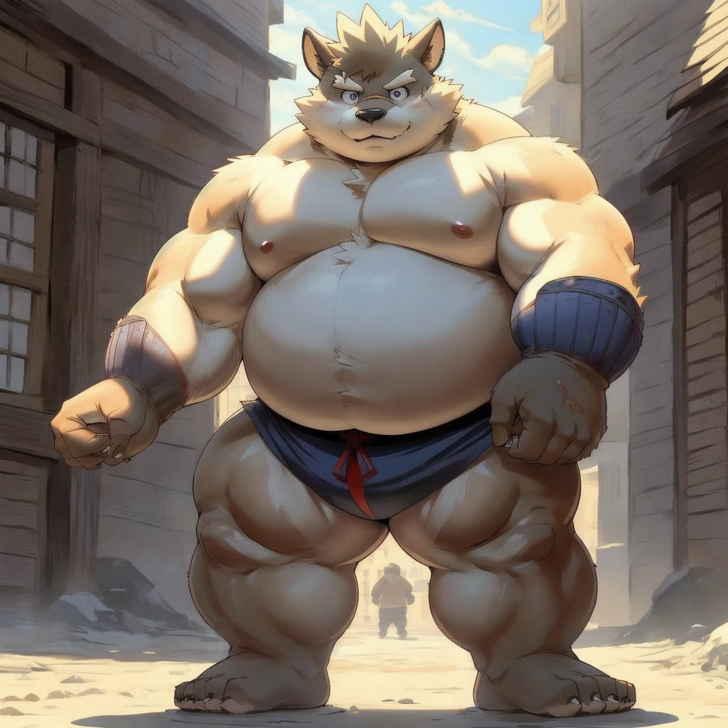 Epic Citizen Zootopia style, My Heroe Academia Character, Dungeons and Dragons style, A poor villager, obese Medieval Fantasy, Real life, Anime serie, Anime character, Obese muscle Obese Sumo wrestler Werebeast Kid, full body pic (obese, strong legs and arms) Sumo wrestler Werebeast Kid. Obese muscle fat kid (bulky, wide, broad shoulders), Citizen obese Werebeast kid, solo, male, highly detailed, ((detailed face, (detailed eyes:1), detailed)), looking at viewer,portrait, close-up,(digital flat colors:1.1), shaded,good anatomy,(masterpiece:1.3),(best quality:1.4), 4k, hi res,nj5furry, moritaka