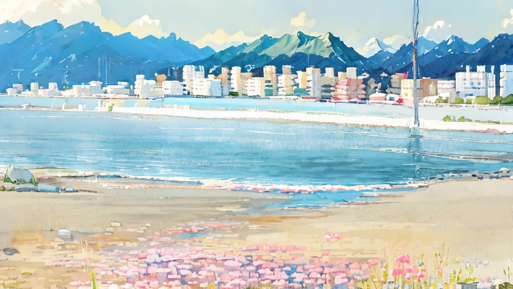 Japanese Landscape、Fuji Mountain、Ocean、Watercolor、Nobody is here、summer