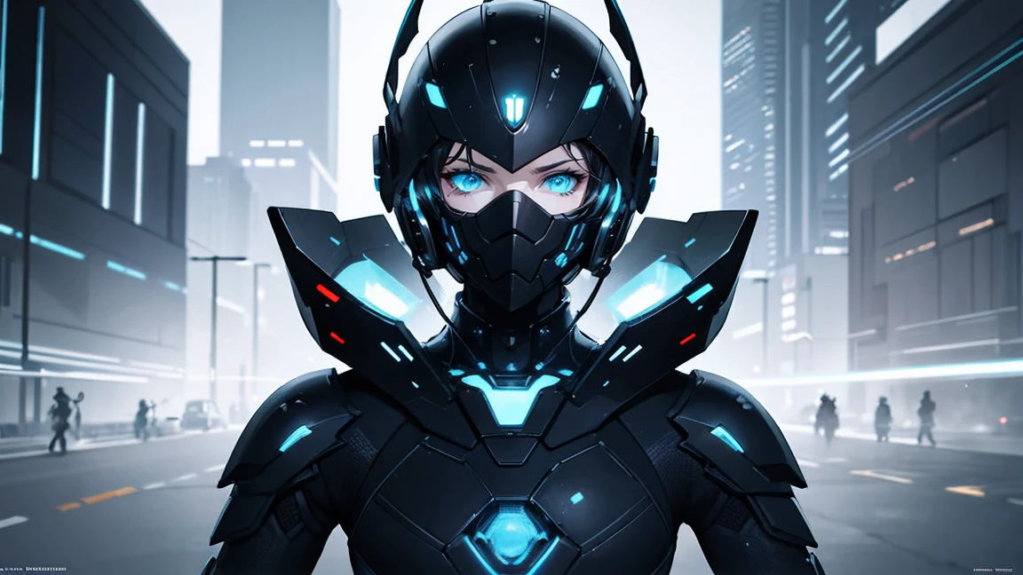 More than one person、7 girls, score_9, score_8_up, score_7_up, 
futuristic sci-fi portrait, highly detailed helmet with visor, light patterns, neon blue highlights, dark sleek surfaces, intricate textures, advanced technology, subtle reflections, imposing stance, mysterious aura, blurred urban background, bokeh lights, video game armor, movie concept art, advanced soldier, cybernetic character