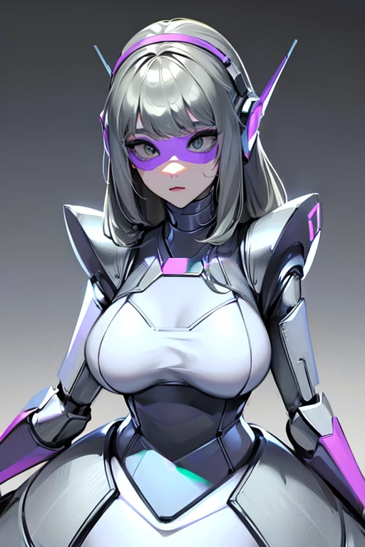 empty eyes,robotized woman ,big bust,Robot Joint ,Metal skin,dress,android,Robot Suit