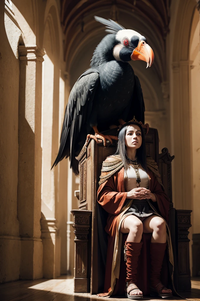 King vulture and strong sitting on the throne