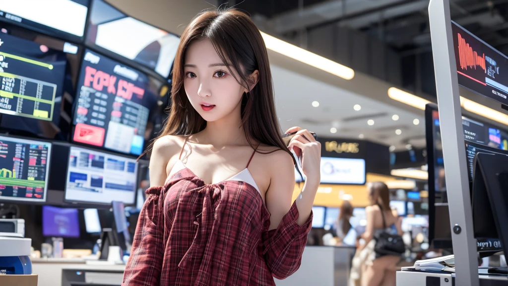 A cute girl is getting adrenaline from the rising stock prices