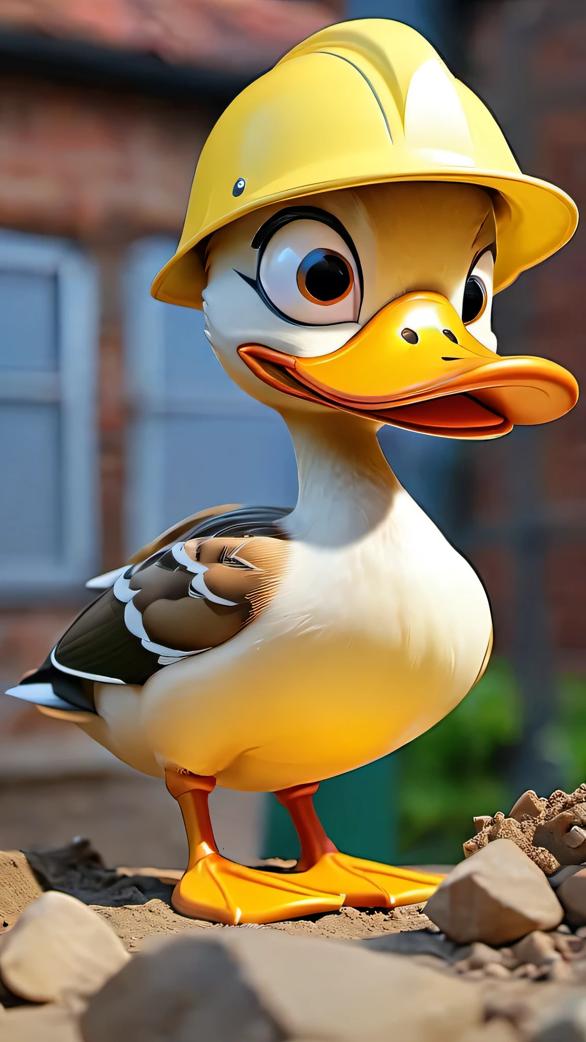 duck with a yellow helmet, builder duck, from view
