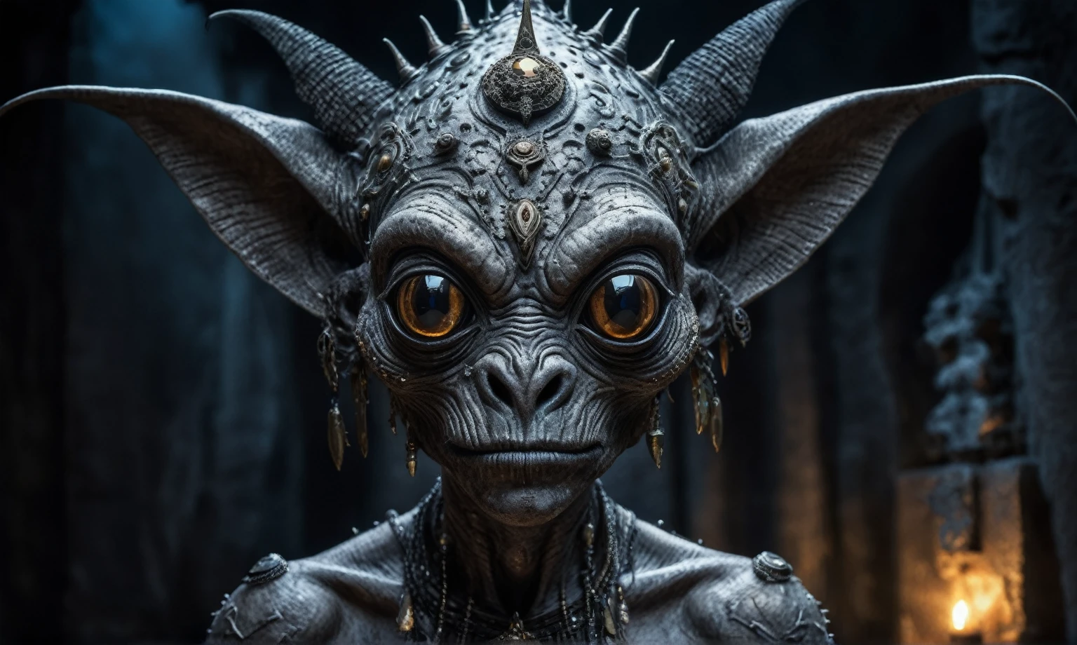 full body length shot,nerd graphite  Alien Entity,native africa slave ,nowadays azctec central city,Cinematic,soft colors, Technicolor,natural skin textures, hyper realism, hyper detailed,Extremely detailed,High contrast,Masterpiece,Realistic,Ultra Detailed, intricate details,realistic humid leather,extremely intricate details,Epic Realistic, cinematic style, irina yermolova,high contrast,hdr,extremely detailed, [deep night landscape],masterpiece, intricate details, eyes extremely detailed, high detailed eyes,8k resolution,retina, Nikon Z9,Korea,orc,Egypt, Pisces, transition between two art styles,full body length, Double contact, X-ray, Creative, vivid light, fantasy, Abstract, Surrealism, super detailed, high resolution,insanity national folk wear,skin  almost translucent, gothic elements, further emphasizing its dark air,Mestichino,Light particles,chaos,starfish's leather,Angkor Wat of Cambodia,"(The best lighting, dark, dramatic),(alien troll half-skull fetus, Hellraiser, Scars, , poison brain, , a rat inside the head, terror.),(fish eyes, calaveras). morning light.

