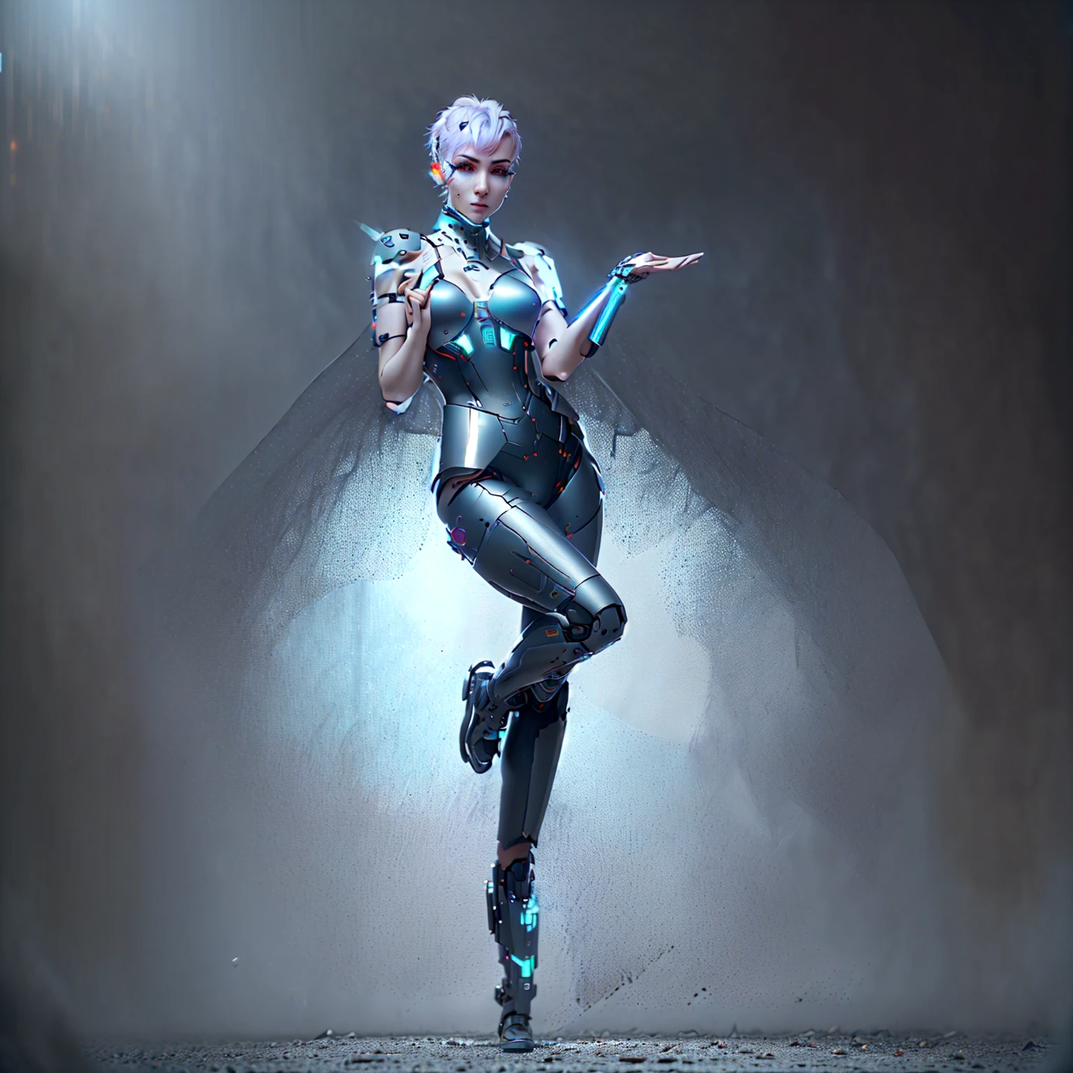 dystopic, [scientific fiction], Foto colorida RAW off alto offtalhe, fullshot,yoga pose, off (Beautiful female arterial intelligence, wearing transparent white chemise), plein-air, standingn, on overlook, olhando para o horizonte da cidaoff cyberpunk espraiado), toned physique,  granoff, (pale skinned), face perfect, seducing gaze, (cyber implants:1.2), (heightens), (cyborg:1.1), (pele offtalhada, fuzzy skin pores), silicone, metals, (altamente offtalhado,  offtalhes Finos, intrikate), (Lens flare:0.5), (blossom:0.5), smog, dust, (Badlands:0.8), (observatory:0.7), ray tracing, specular illumination, proFundidaoff off campo rasa, photographed on a Sony Alpha 1 lens, SE 85mm, F/2.8, Rigid focus, smooth film, cinematic still, [cyberpunk:Orweliano:12],al green ,front view ,