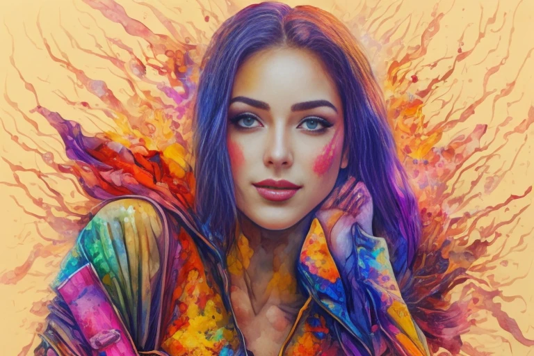 a painting of a woman with colorful paint on her face, watercolor detailed art, rossdraws pastel vibrant, watercolor colored painting, painted in bright water colors, watercolor artstyle, colorful watercolor painting, dripping with color, intense watercolor, colorful watercolor, colorful art, watercolor art, vibrant watercolor painting, watercolor digital painting, watercolor painting style, vibrant watercolor, watercolor style, watercolor painting
