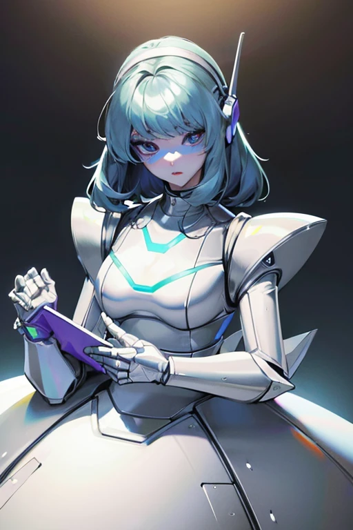 empty eyes,robotized woman ,big bust,Robot Joint ,Metal skin,dress,android,Robot Suit
