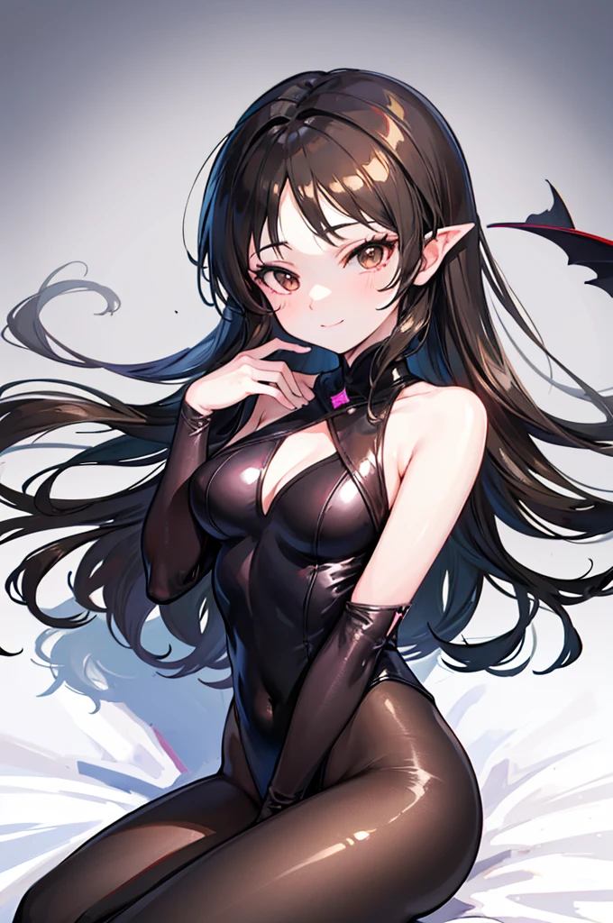 Highest quality Highest quality Draw a face carefully High-definition anime-style face Super Glowing Skin Long black hair Brown leotard Golden pantyhose Succubus lure smile Prone Lying down Show the soles of your feet Close up of the soles of the feet